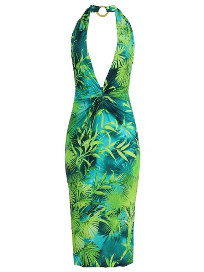 Shop Versace Jungle Print Halter Dress In Green