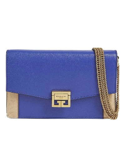 Shop Givenchy Blue And Tan Gv3 Wallet On Chain Bag