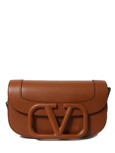 Shop Valentino Supervee Leather Bag Tan In Red