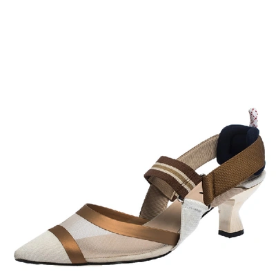 Pre-owned Fendi Multicolor Mesh, Canvas And Leather Colibri Slingback Sandals Size 39