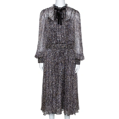 Pre-owned Dolce & Gabbana D & G Multicolor Sequin Print Silk Chiffon Long Sleeve Midi Dress L