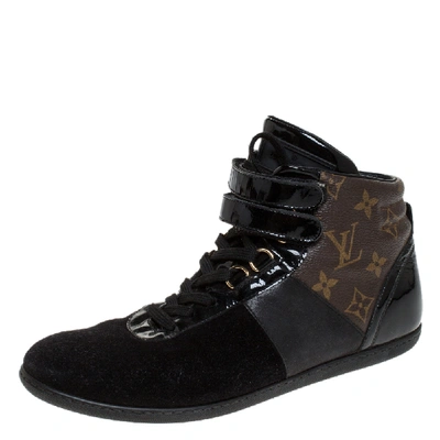 Pre-owned Louis Vuitton Black/brown Monogram Canvas/leather And Suede Move Up Sneaker Boots Size 38