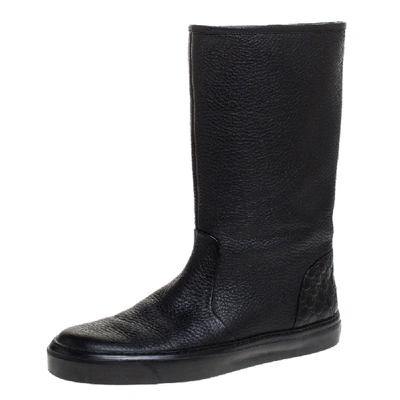 Pre-owned Gucci Black Microssima Leather Mid Calf Rain Boots Size 38