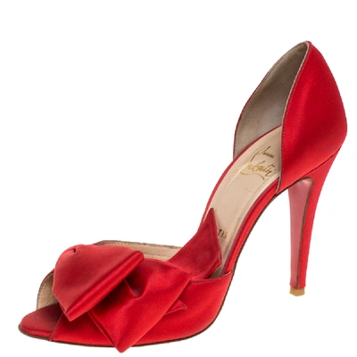 Pre-owned Christian Louboutin Red Satin Bow D'orsay Open Toe Pumps Size 39.5