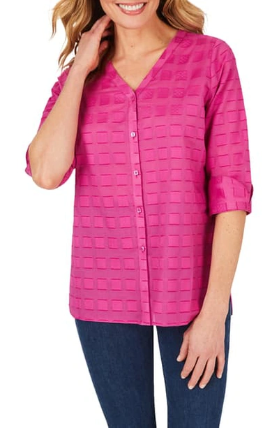 Shop Foxcroft Asher Clip Square Cotton Button-up Shirt In Fuchsia