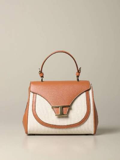 Shop Tod's Bag In Leather And Canvas In Brick Red