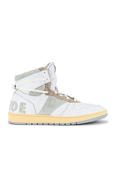 Shop Rhude Bball Hi Sneaker In White Leather & Grey