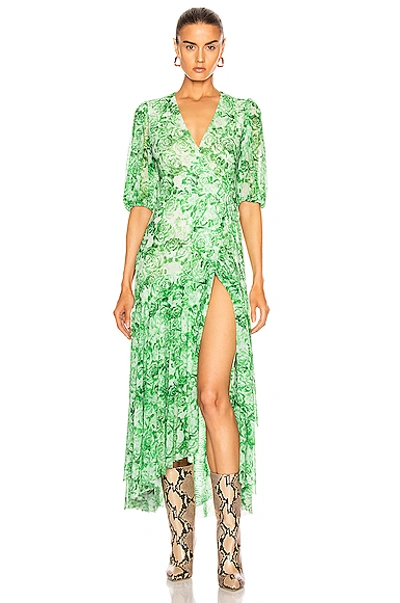 Shop Ganni Printed Mesh Dress In Island Green