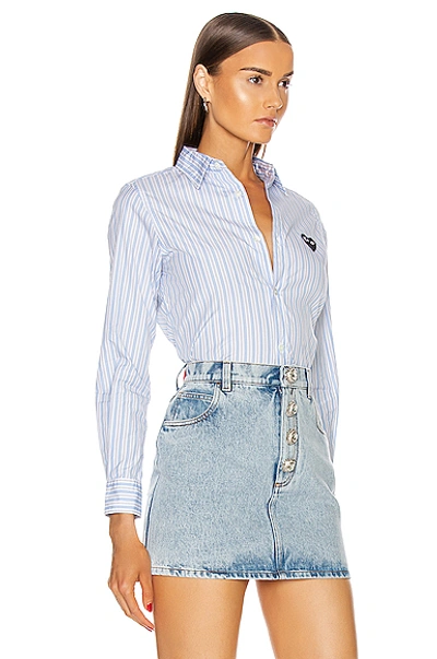 Comme Des Garçons Play Heart-patch Striped Shirt In Blue