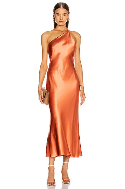 Shop Galvan Silk Cropped Roxy Dress In Apricot