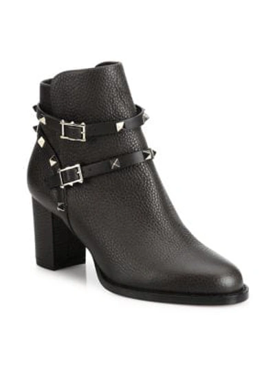 Shop Valentino Garavani Rockstud Leather Ankle Boots In Black 2