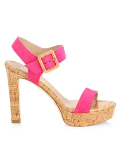 Shop Stuart Weitzman Women's Alesha Suede Platform Sandals In Peonia Pink