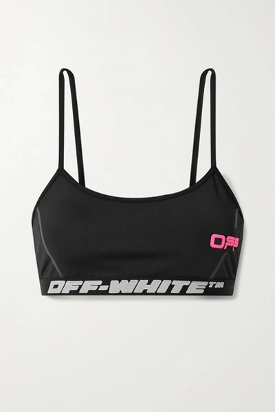 Shop Off-white Jacquard-trimmed Printed Stretch-jersey Sports Bra In Black