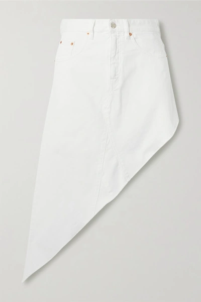 Shop Mm6 Maison Margiela Asymmetric Frayed Denim Skirt In White