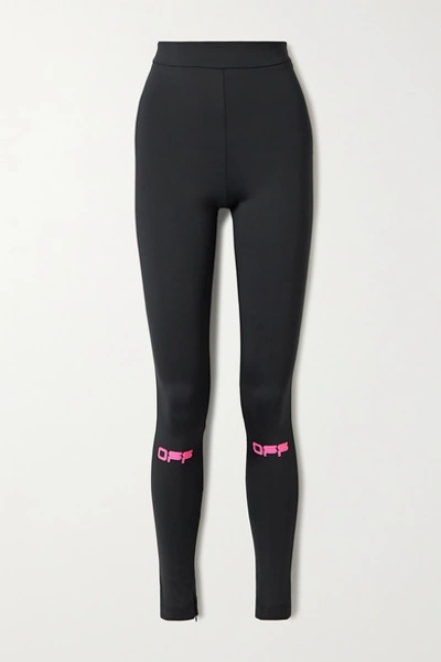 Shop Off-white Printed Stretch-jersey Leggings In Black