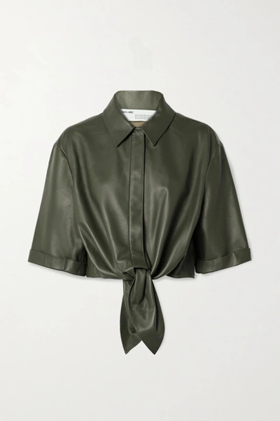 Shop Off-white Tie-front Leather Shirt In Army Green