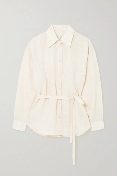 Shop Le 17 Septembre Belted Mélange Linen-blend Gauze Shirt In White