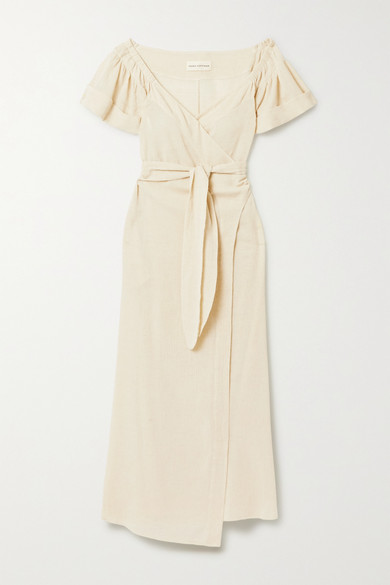 linen wrap midi dress