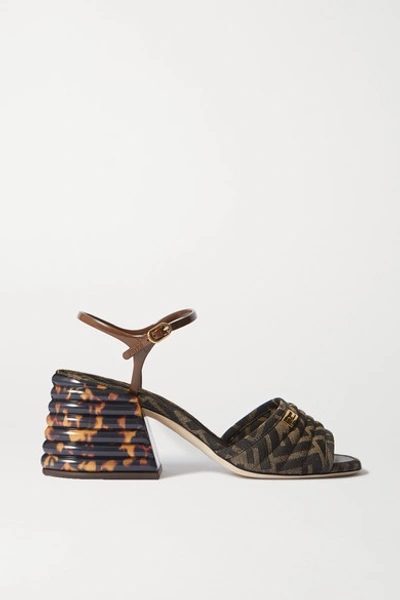 Shop Fendi Logo-embellished Quilted Canvas-jacquard Sandals In Brown