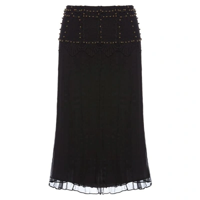 Shop Nissa Black Embellished Silk Skirt