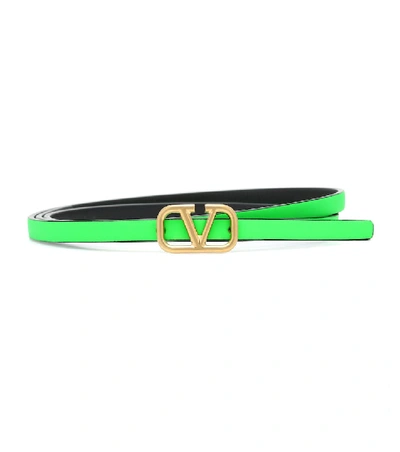 Shop Valentino Vlogo Reversible Leather Belt In Green