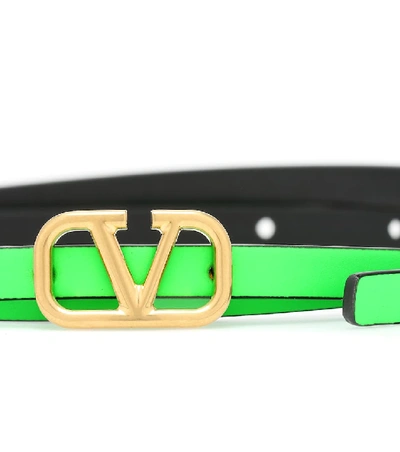 Shop Valentino Vlogo Reversible Leather Belt In Green