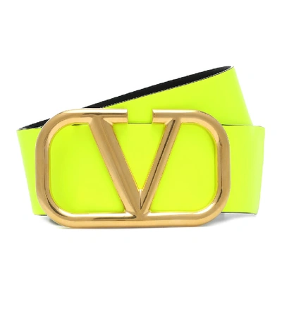Shop Valentino Vlogo Reversible Leather Belt In Yellow