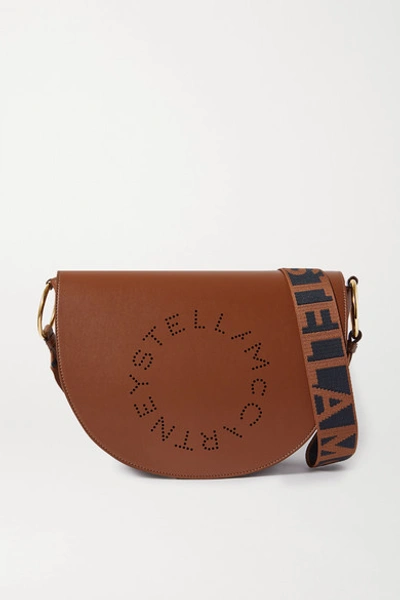 Shop Stella Mccartney Medium Perforated Vegetarian Leather Shoulder Bag In Brown