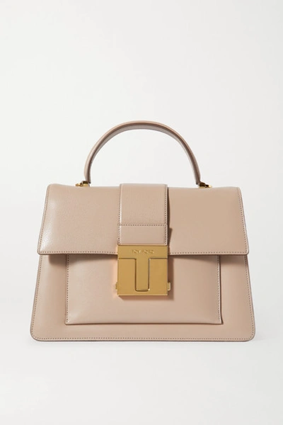 Shop Tom Ford 001 Medium Leather Tote In Taupe