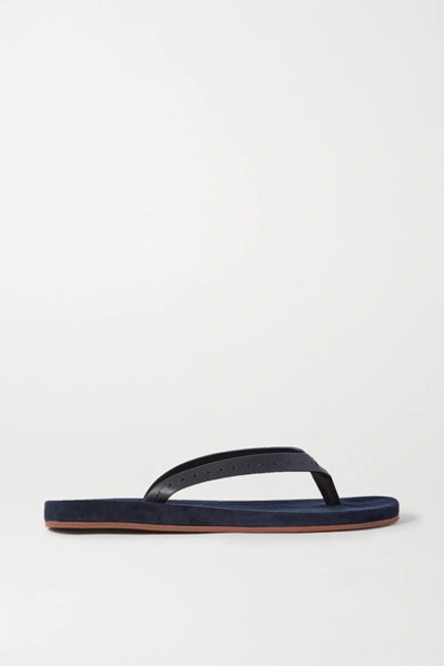 Shop Loro Piana My Lp Topstitched Leather-trimmed Suede Flip Flops In Navy