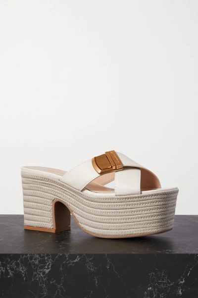 Shop Jacquemus Buckled Leather Platform Espadrille Sandals In White