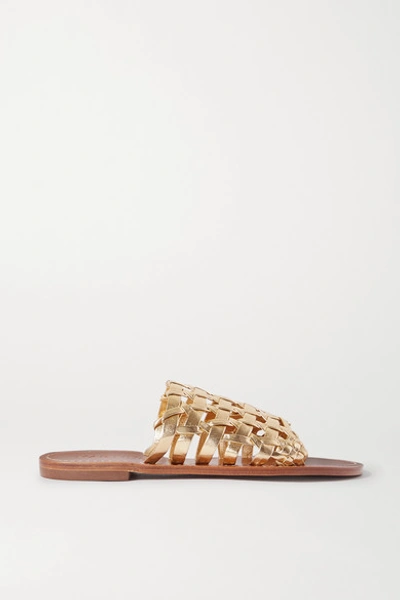 Shop Souliers Martinez Estrella Woven Metallic Leather Slides In Gold