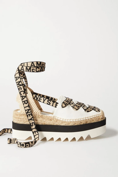 Stella Mccartney Gaia Ankle-wrap Canvas Wedge Espadrilles In White