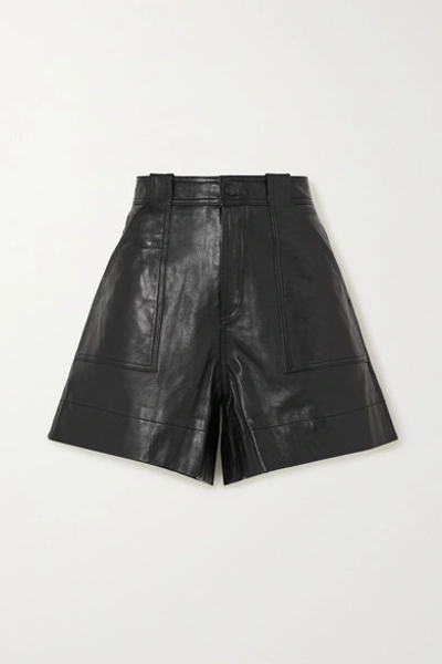 Shop Ganni Leather Shorts In Black