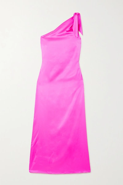 Shop Bernadette Lucy Tie-detailed One-shoulder Stretch-silk Satin Maxi Dress In Pink