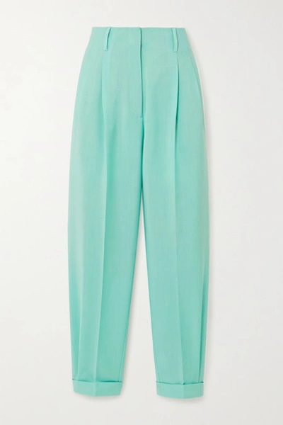 Shop Agnona Wool And Mohair-blend Tapered Pants In Turquoise