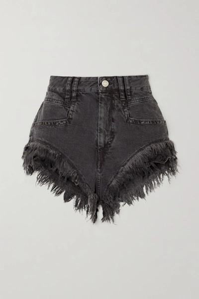 Shop Isabel Marant Eneida Frayed Denim Shorts In Charcoal