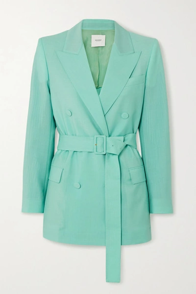 Shop Agnona Double-breasted Mohair And Wool-blend Blazer In Turquoise