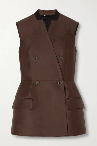Shop Givenchy Double-breasted Wool And Silk-blend Satin Vest In Brown