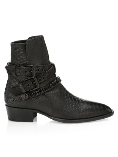 Shop Amiri Buckle Chain Leather Boots In Black Black