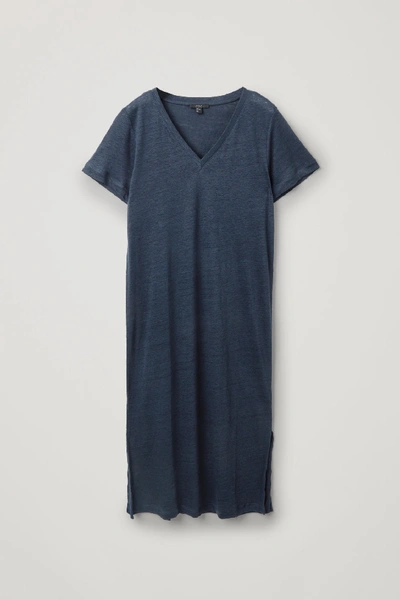 Shop Cos Linen T-shirt Dress In Blue