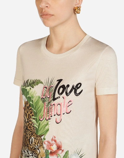 Shop Dolce & Gabbana Jersey T-shirt With Leopard Print In Beige