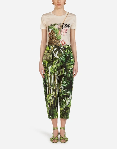 Shop Dolce & Gabbana Jersey T-shirt With Leopard Print In Beige