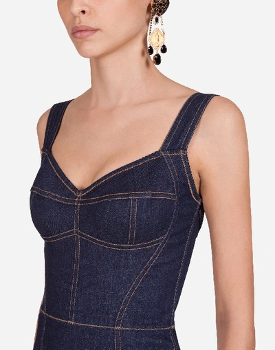Shop Dolce & Gabbana Form-fitting Denim Midi Dress