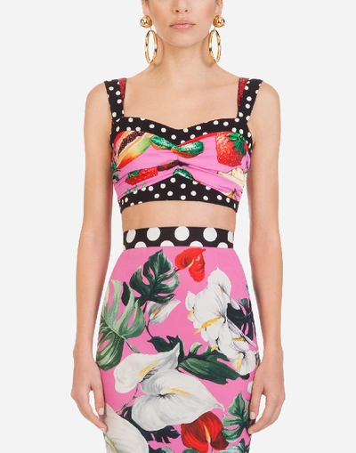 Shop Dolce & Gabbana Charmeuse Top With Mixed Fruit Print In Multicolored