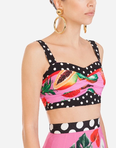 Shop Dolce & Gabbana Charmeuse Top With Mixed Fruit Print In Multicolored