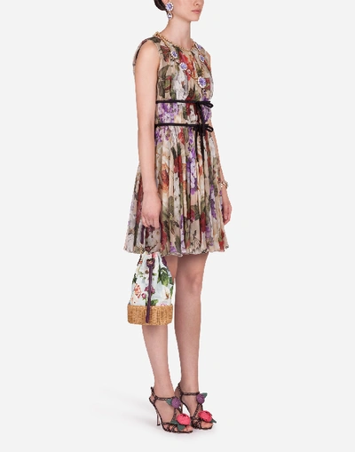 Shop Dolce & Gabbana Short Sleeveless Floral-print Chiffon Dress In Floral Print