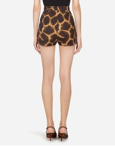 Shop Dolce & Gabbana Drill Shorts With Giraffe Print In Animal Print