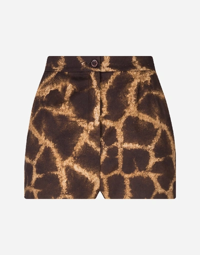 Shop Dolce & Gabbana Drill Shorts With Giraffe Print In Animal Print