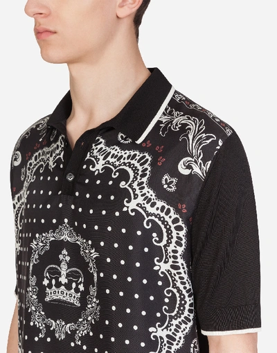 Shop Dolce & Gabbana Silk Polo Shirt In Bandana Print In Black